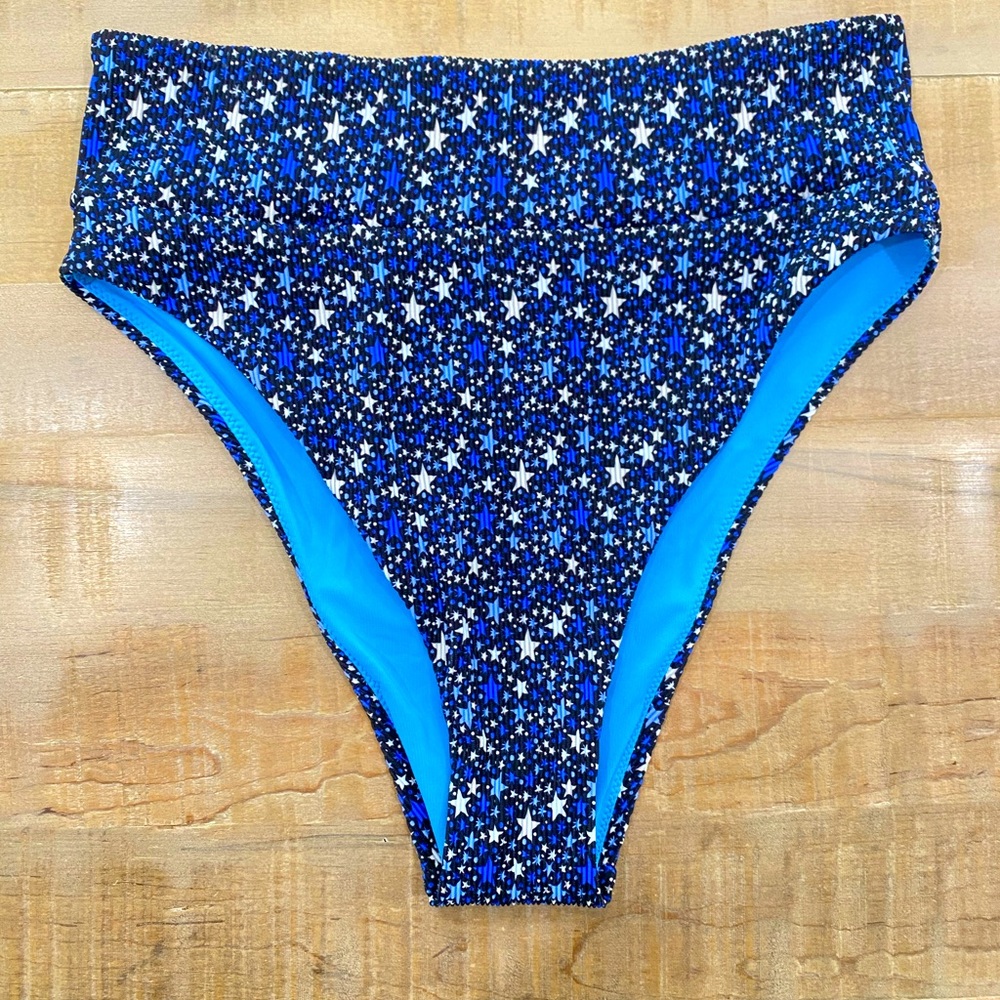 Aerie Seersucker ribbed stars bikini bottom swim high cut cheeky